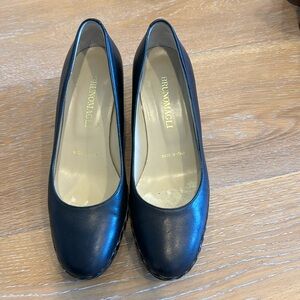 Bruno Magli black leather wedges with basket wave heel